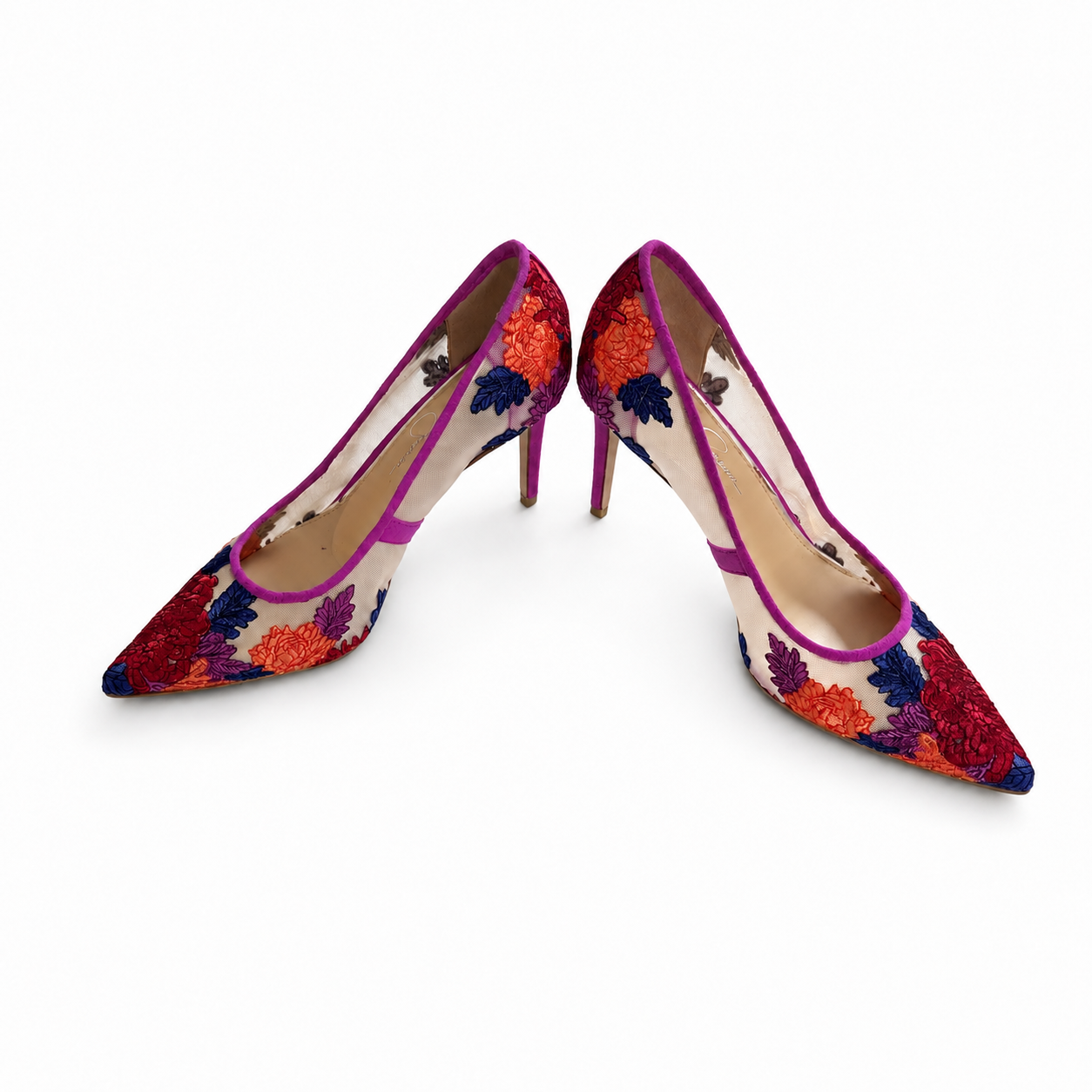 Floral embroidered pumps