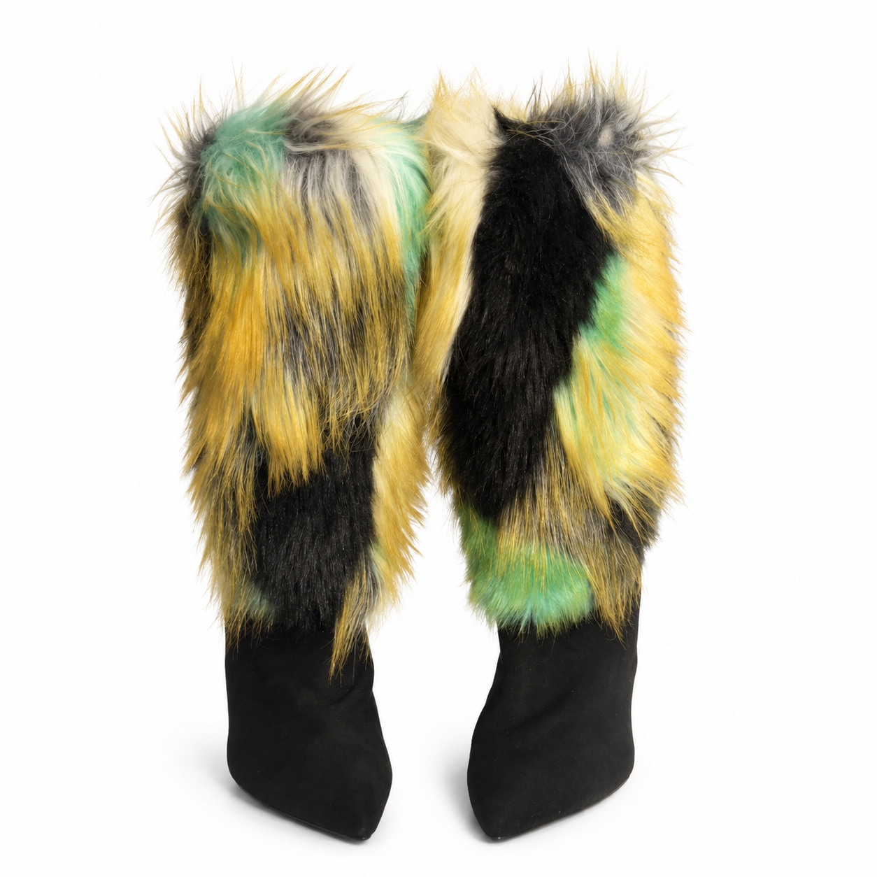 Multicolor Faux-Fur Stiletto Boots