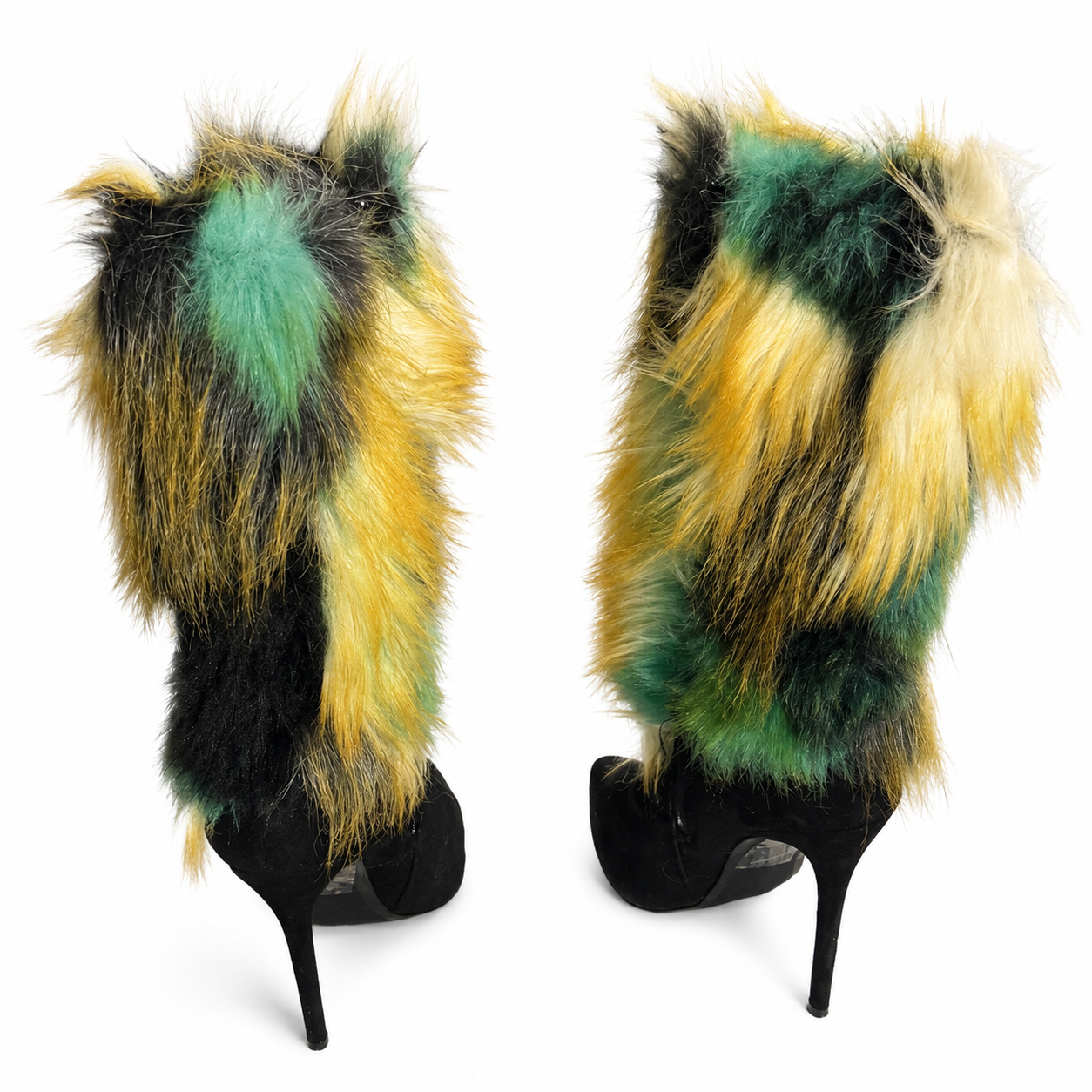 Multicolor Faux-Fur Stiletto Boots