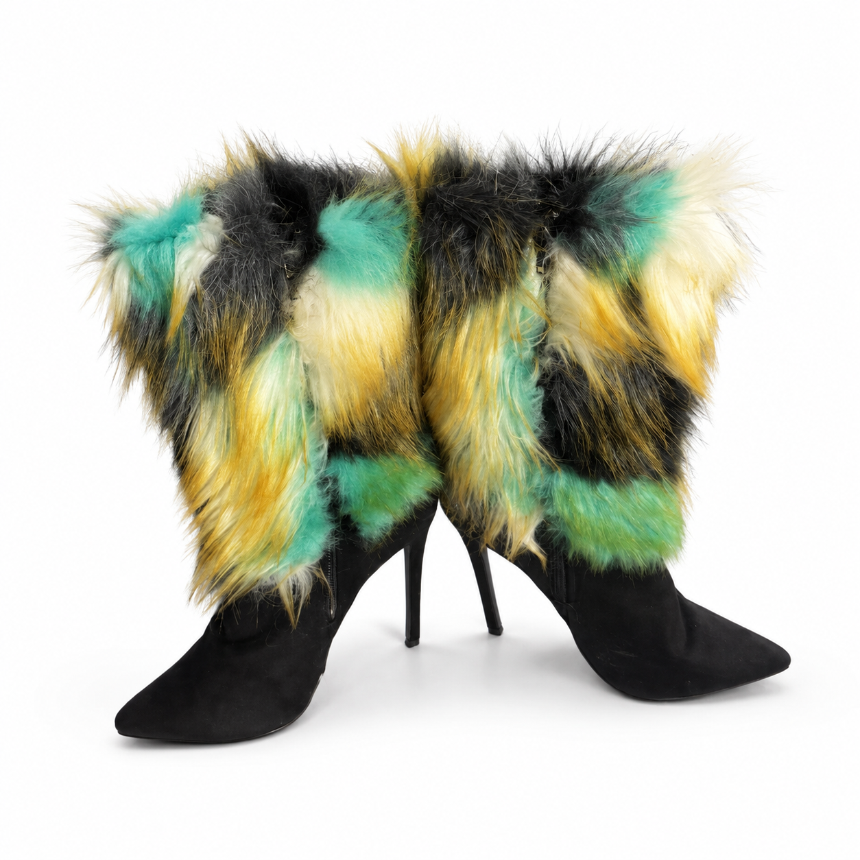 Multicolor Faux-Fur Stiletto Boots