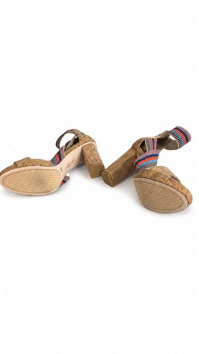 Multicolor Cork Block-Heel Sandals